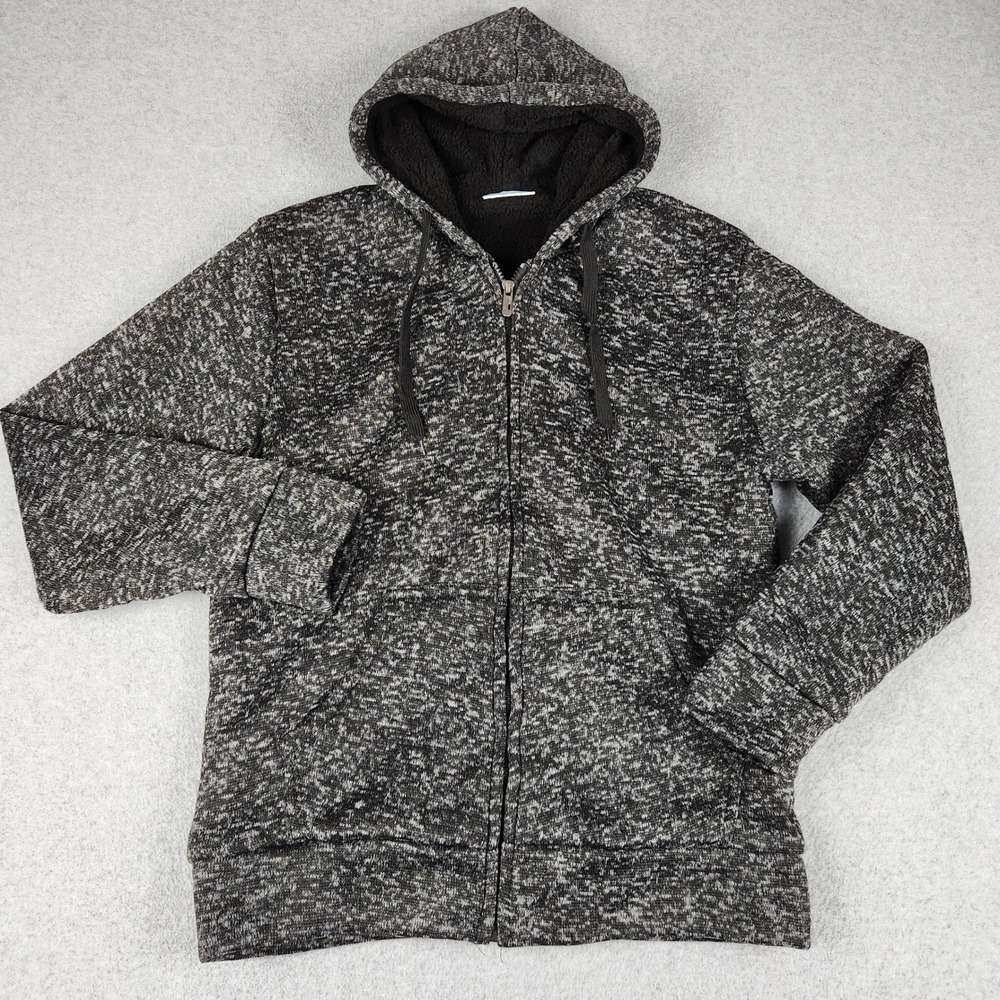 Marx & Dutch Hoodie Mens Medium Black Marled Sherpa‎ Lined Warm Winter Full Zip